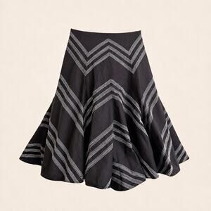 Black White Chevron Stripe A Line Midi Skirt Structured Flare Classic Size M